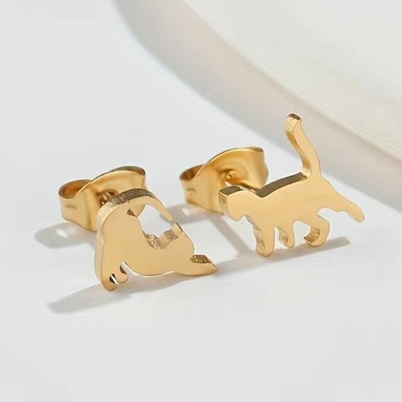 Playful Cats Stainless Steel Stud Small Earrings #1409 (Color: gold) - Picture 3 of 10